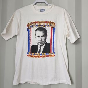 Vintage White Graphic Tee - Nixon In '92 Campaign Style
